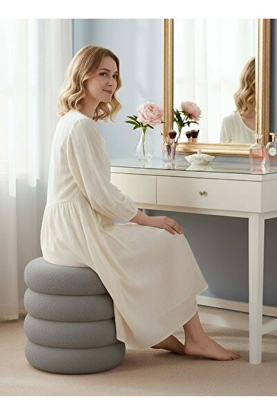 Taimi Boucle Fabric Vanity Chair - Dressing Chair for Bedroom, Dressing Room, Makeup Chair 40x33cm - Gray