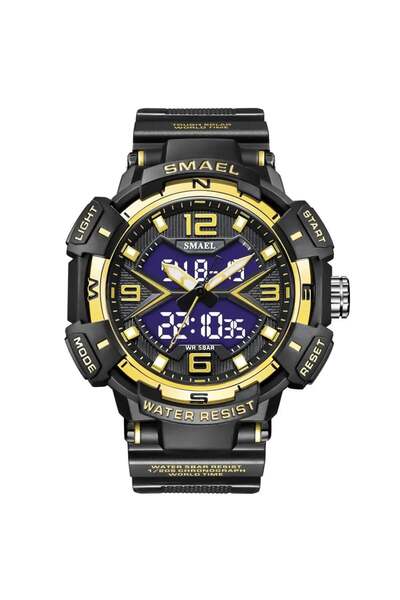 SMAEL Men's Wristwatch Dual Time Army Style LED Military Stopwatch Alarm Sport Black Gold
