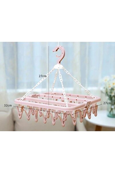 OEM Clothes drying rack, Plastic, Foldable, 32 clips, Pink