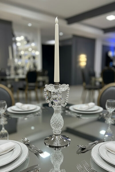 TR Turan Collection KARAT Kristal Zincir Detaylı Dekoratif Cam Şamdan – Cam v...