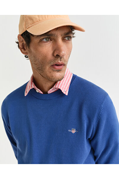 Gant Erkek Mavi Regular Fit Bisiklet Yaka Kazak