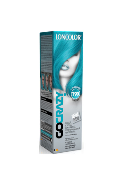 Loncolor Vopsea de păr semipermanentă fără amoniac GoCrazy T90 GoTurquoise, 1...