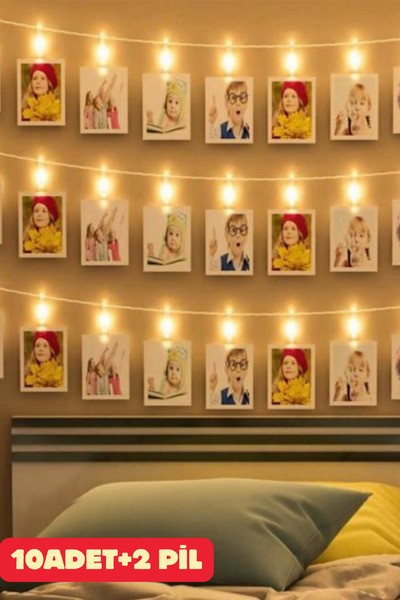 Baloncu Nene 10 Lu Pilli Mandallı Resim İçin Mandal Fotoğraf Mandallı Led 1,8 M Pil İçinde