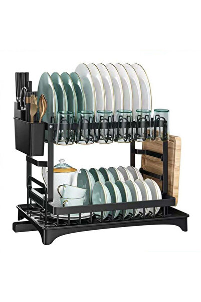 Ella Home Dish, glass and cutlery holder, with drain, black, 32x30x42cm