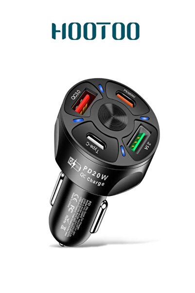 HooToo شاحن سيارة سريع بقوة 68 واط. شاحن سياره بتصميم عصري يحتوي على 4 منافذ ...
