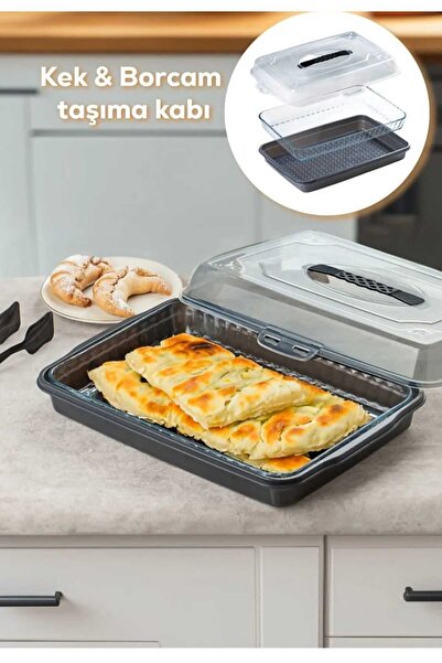 Silkyreal PALOVA, Kilitli Kapaklı Kek Börek Pasta Saklama, BORCAM TAŞIMA KABI...
