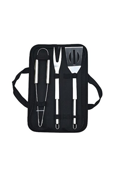 GOLD MARKET Set de 3 ustensile pentru grătar, oțel inoxidabil, geantă, argintiu S