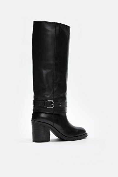 NILUFARR Martinez Black Genuine Leather Heeled Boots