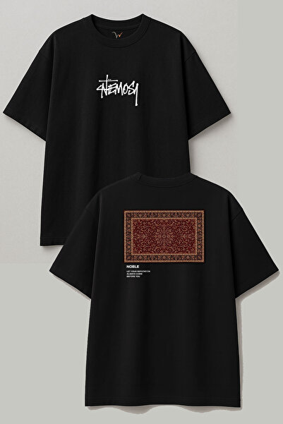 WİDİ تي شيرت StreetWear Old Money Y2k مطبوع عليه نقش السجاد الأمامي والخلفي مصنوع من القطن بنسبة 100% مقاس كبير للجنسين