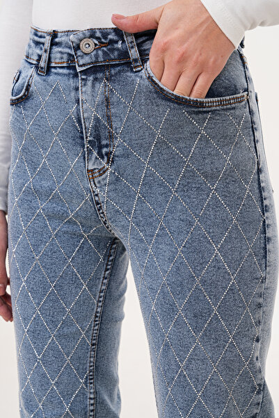 Cebby Açık Mavi Taşlı Flare Premium Jean