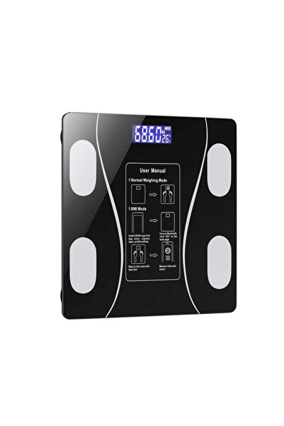 Ella Home Cântar inteligent premium pentru măsurarea corpului cu analiză corporală, Bluetooth și aplicație de monitorizare, negru, 26x26cm