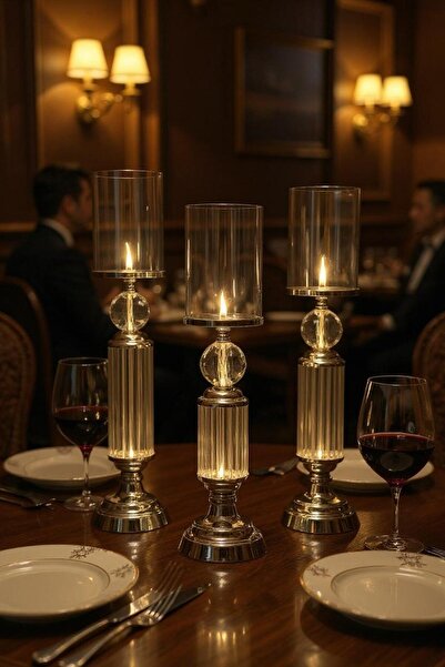 ECHOMEDECOR 3'LÜ BORU CAMLI DEKORATİF ŞAMDAN