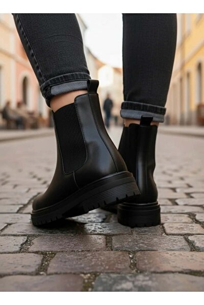 NAVİSHOES Kadın Yanı Lastikli İçi kürklü Chelsea Bot P255NAV