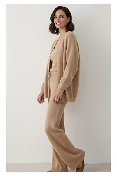 My Blog Camel 3-Piece Plush Cardigan Set - 1010