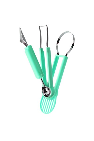 GOLD MARKET 4-in-1 fruit cutting and decorating kitchen utensil, stainless steel & plastic, 28 x 6.2 cm, Green