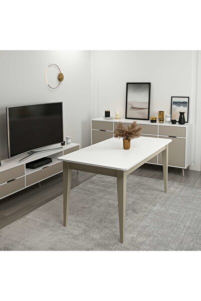 Minar Elina Açılır Yemek Masası - Beyaz/Kumtaşı