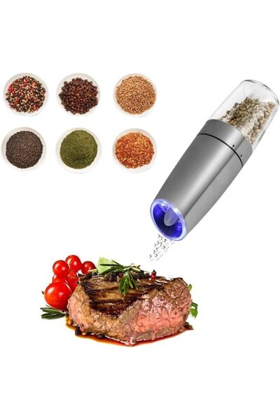 LEIBOO Electric Salt & Pepper Grinder - Stainless Steel with Transparent Storage Chamber, LED, Battery-Oper