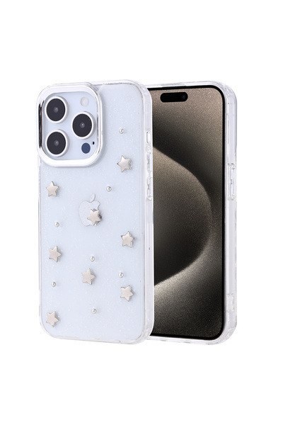 UnDePlus Apple iPhone 15 Pro Kılıf Kabartmalı Kelebek-Kiraz-Çiçek Dizayn Şeff...