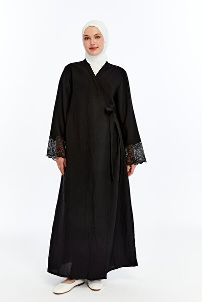 me like home Me-Like Siyah Dantelli Ev-Namaz Elbisesi