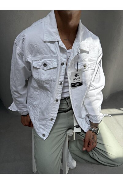 KağanKY سترة من الدنيم بتفاصيل ليزر بيضاء