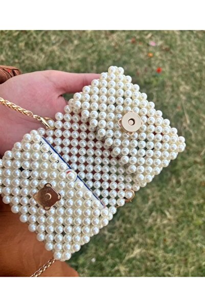 MİRİ SHOOP El Yapımı Boncuklu Zarif Kadın Çantası – beyaz & gold Detaylı