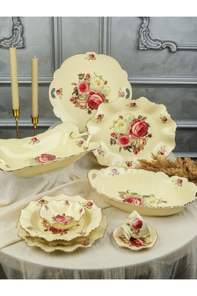 ROY KING Porcelain 6-Piece Dinner Plate Set 23 cm Cream Gold Rose Pattern Rose