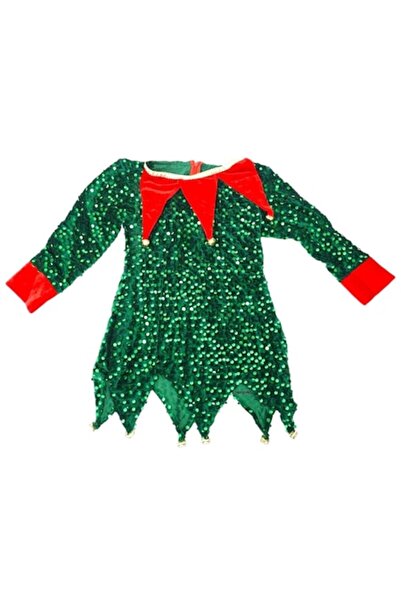 GOLD MARKET Costum de elf, catifea cu paiete, fată, 7-9 ani, verde strălucitor