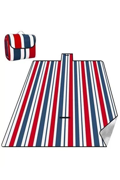 JollyMag Pikniková deka, pruhovaný vzor, ​​červená, biela, modrá, 200 x 220 cm