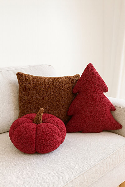 Madame Clean Home Teddy Decorative Pine Tree and Pumpkin Pillow and Inner-Filled Cushion
