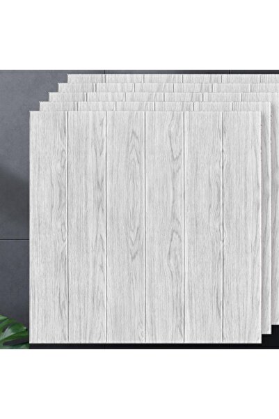 GOLD MARKET Set 10 Self-Adhesive 3D Wallpaper Panels, Resin Wood-Imitation, Waterproof, 70 x 70 cm, Platinum Gra