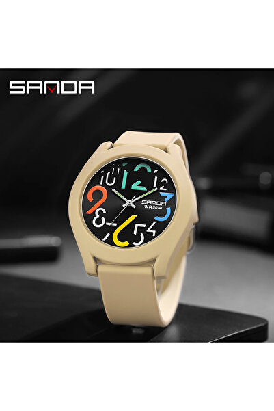 Sanda Ανδρικό ρολόι χειρός με ψηφιακό ξυπνητήρι και μοντέρνο στυλ χαλαζία σε κρέμα