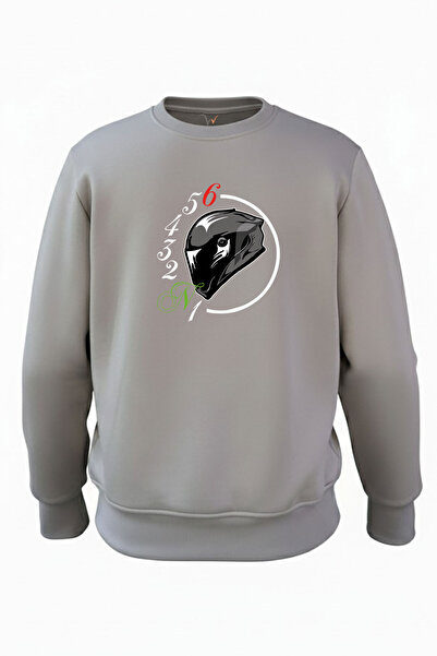 WİDİ Φούτερ από 100% βαμβάκι με στάμπα και κανονική εφαρμογή 3 κλωστών 1N23456 με κράνος και αλλαγή ταχυτήτων μοτοσικλέτας