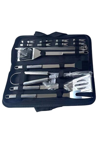 GOLD MARKET Set de 18 ustensile de grătar din oțel inoxidabil cu geantă, argi...