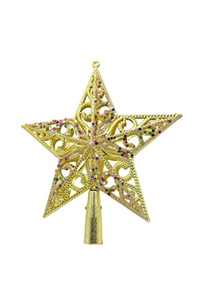 GOLD MARKET Varf de brad Crăciun cu stea aurie perlată, plastic/metal, 19 x 2...