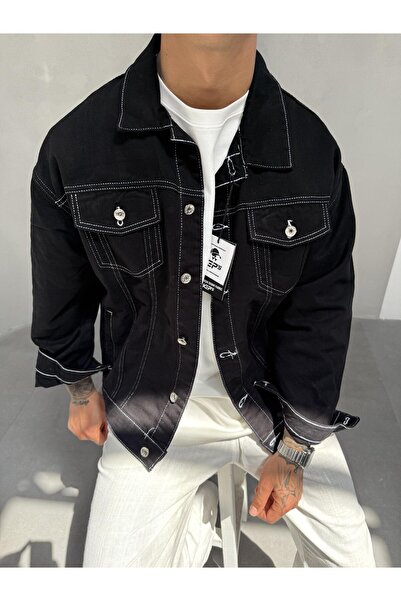 KağanKY Jachetă din denim Black Back cu imprimeu