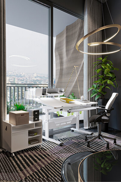 Creo Mobili Vega Delüx Plus Yükseklik Ayarlı Çalışma Masası, Modern Çalışma Koltuğu ve Keson