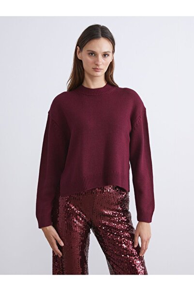 LC Waikiki Lcw Vision Burgundy Crew Neck Oversize Women's Knitwear Sweater