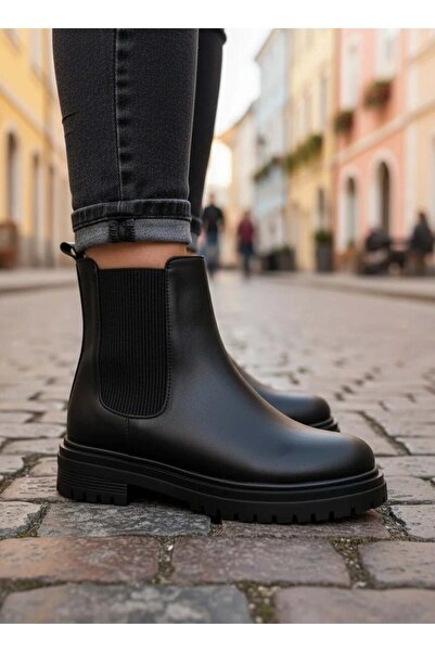 NAVİSHOES Kadın Yanı Lastikli İçi kürklü Chelsea Bot P255NAV