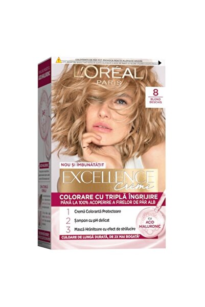 L'Oreal Paris Cremă Excellence Blond 8, 192 ml (vopsea de păr permanentă cu a...