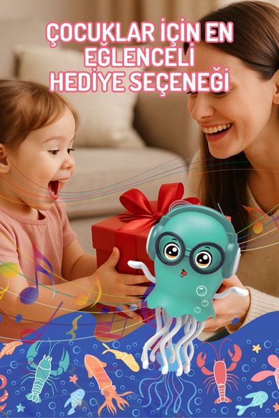 Nandy Home Işıklı Müzikli Dans Eden Jellydancer Oyuncak – Bump&Go Teknolojili 3D LED Işıklı Denizanası TURUNCU