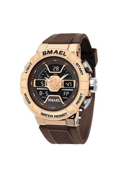 SMAEL Ανδρικό Ρολόι Χειρός Χρονογράφος Χρονόμετρο Αθλητικό Διπλής Ώρας Στρατιωτικό Στυλ Στρατιωτικό Ξυπνητήρι Καφέ