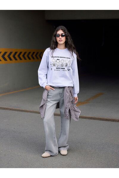 LC Waikiki Snoopy Printed Oversize Women's Thick Sweatshirt