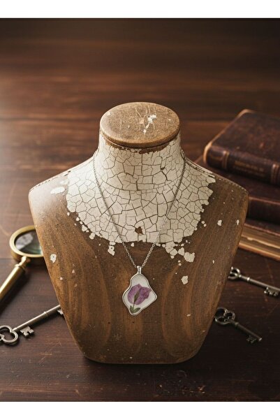 EMİNOS BUTİK El Yapımı Kurutulmuş Çiçekli Kolye