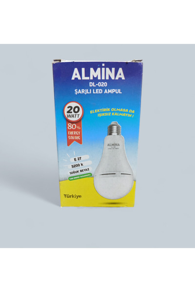 ALMİNA DL-020 20W Şarjlı LED Ampul E27 Soğuk Beyaz – Elektrik Kesintisinde Otomatik Işık