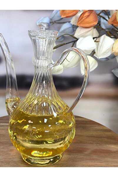 MİEN İBRİKLİ ÇİZGİLİ CAM YAĞDANLIK 750 ML TKEBT Şeffaf