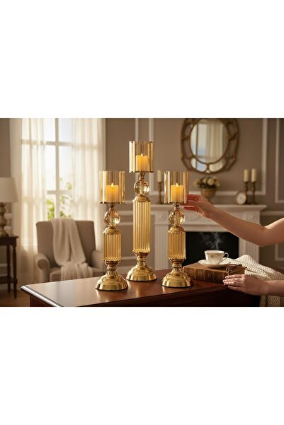 ECHOMEDECOR 3'LÜ BORU CAMLI DEKORATİF ŞAMDAN