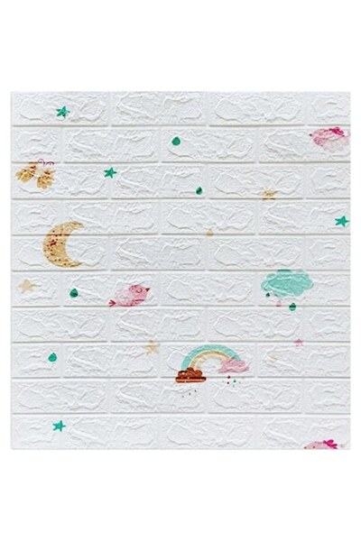 GOLD MARKET Set of 10 Self-Adhesive 3D Wallpaper Panels, Brick Effect, Waterproof, 70 x 77 cm, White