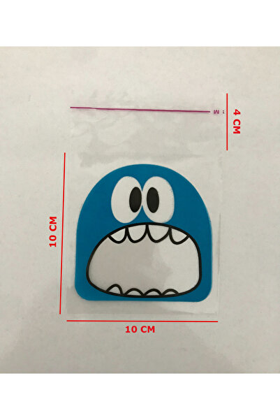 HG Tedarik 100 Adet 10X14 cm Mavi Canavar Figürlü Bantlı Şeffaf Opp Jelatin Poşet, Kurabiye Poşeti