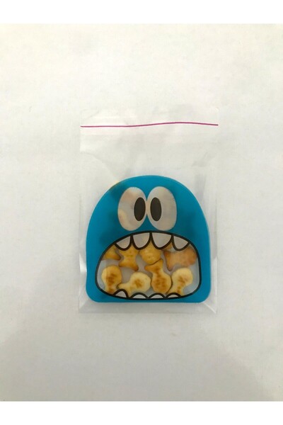 HG Tedarik 100 Adet 10X14 cm Mavi Canavar Figürlü Bantlı Şeffaf Opp Jelatin Poşet, Kurabiye Poşeti