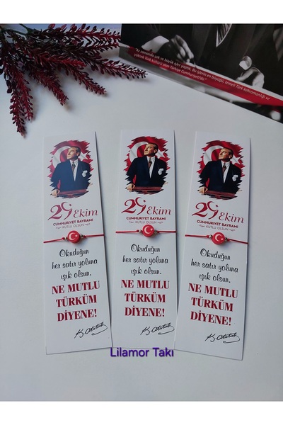 Lilamor 10 Adet 29 Ekim Ne Mutlu Türk'üm Diyene Kitap Ayraçlı Ay Yıldız Bileklik